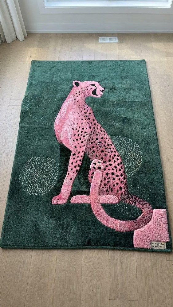 Pink Leopard Hand Tufted Wool Rug