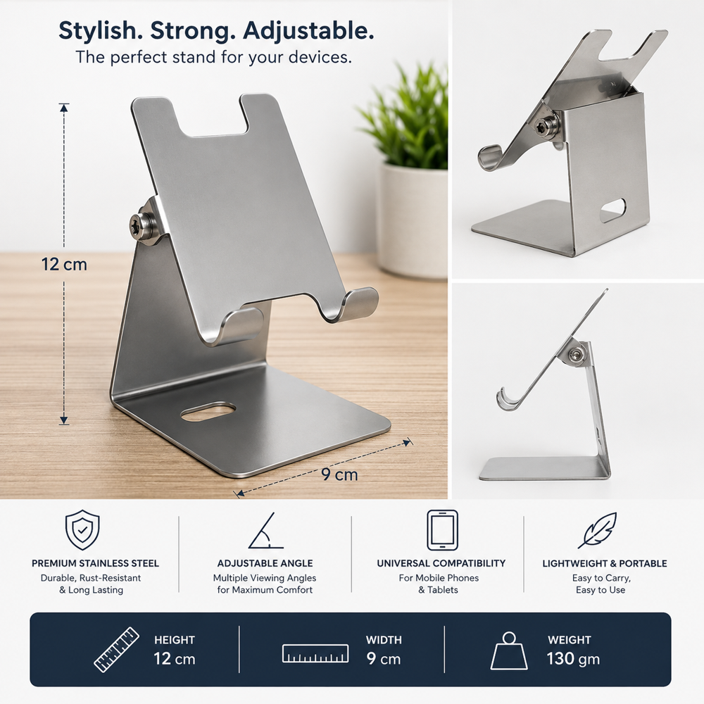 Stainless Steel Adjustable Mobile & Tablet Holder - Bag Size: Small