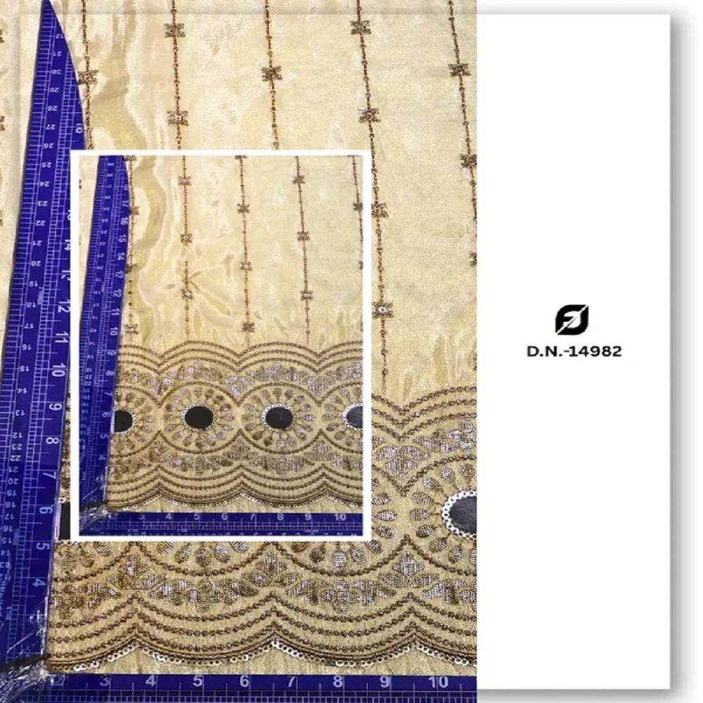 Gold Tissue Lehenga Embroidery Fabric 