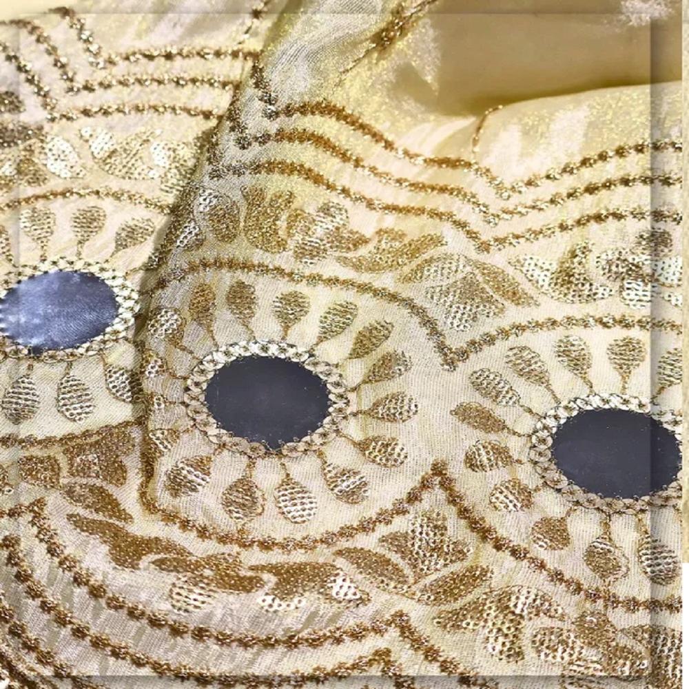 Gold Tissue Lehenga Embroidery Fabric 