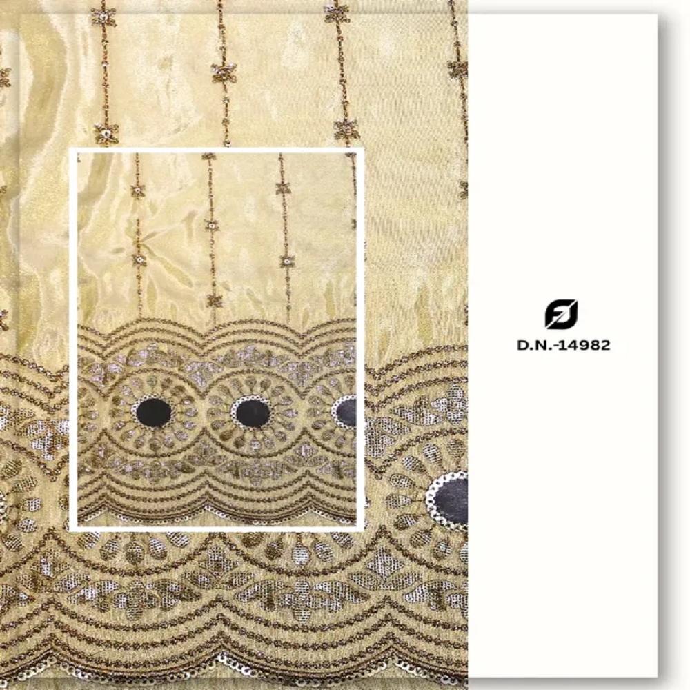 Gold Tissue Lehenga Embroidery Fabric 