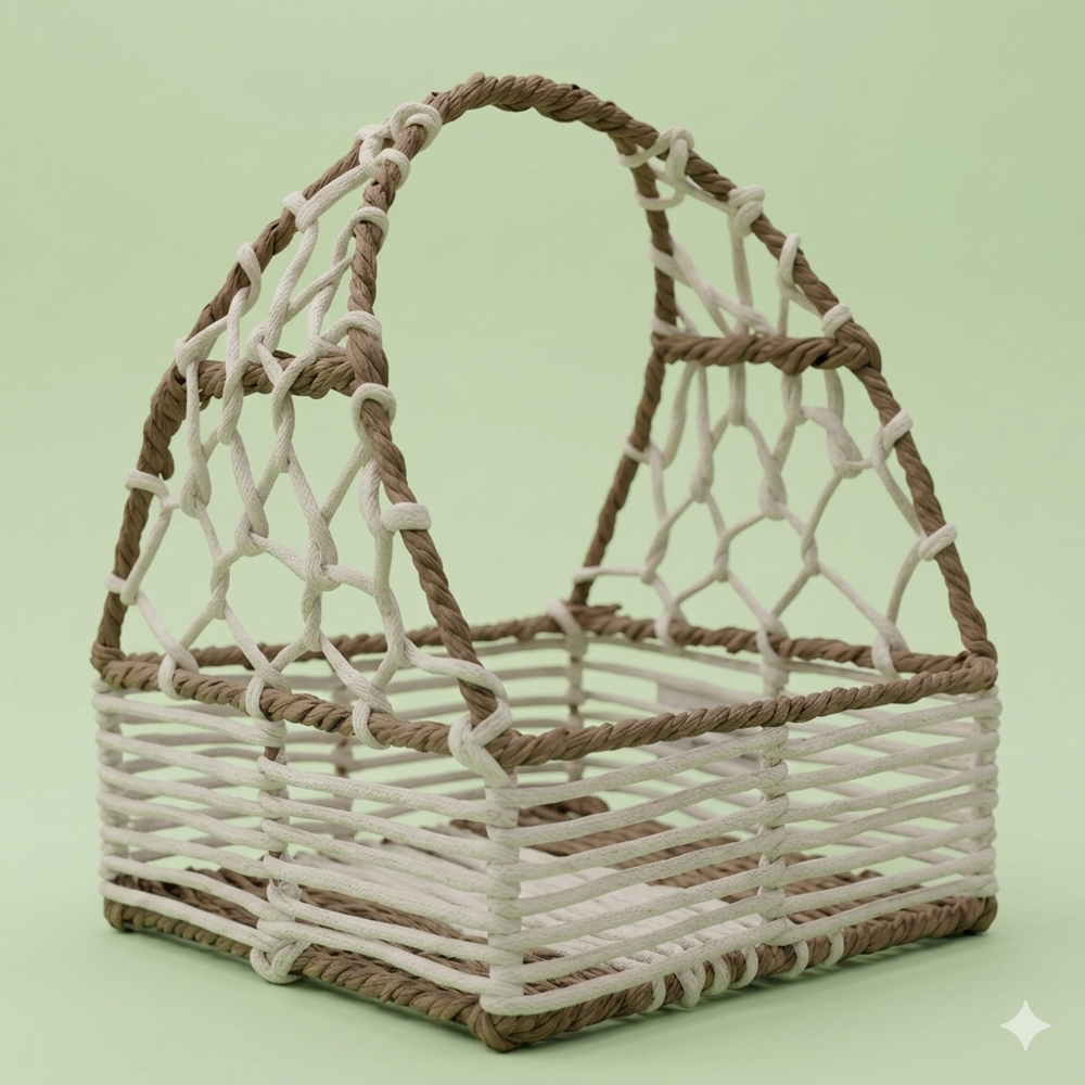 Handmade Gift Baskets - Natural Fiber, Medium 10x8 Inches, Beige-brown, Multipurpose With Single Integrated Handle