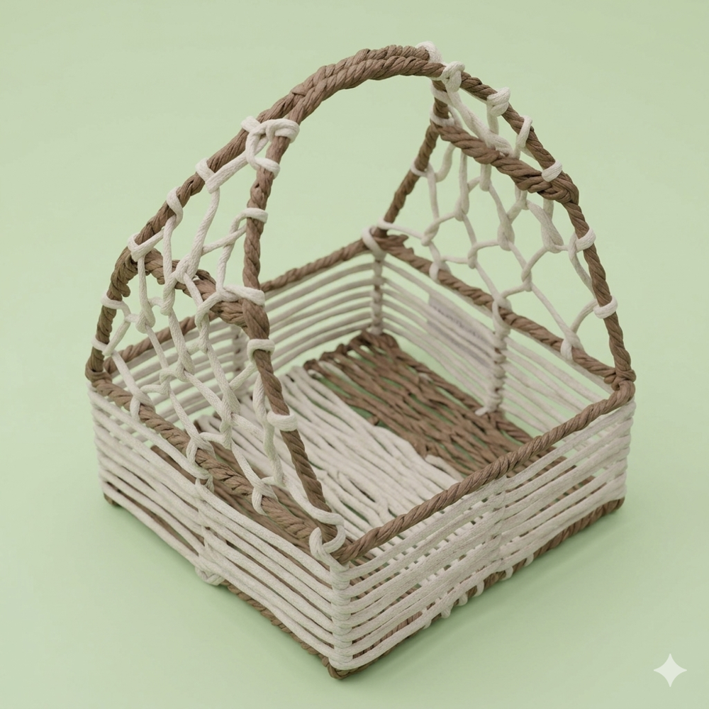 Handmade Gift Baskets - Natural Fiber, Medium 10x8 Inches, Beige-brown, Multipurpose With Single Integrated Handle