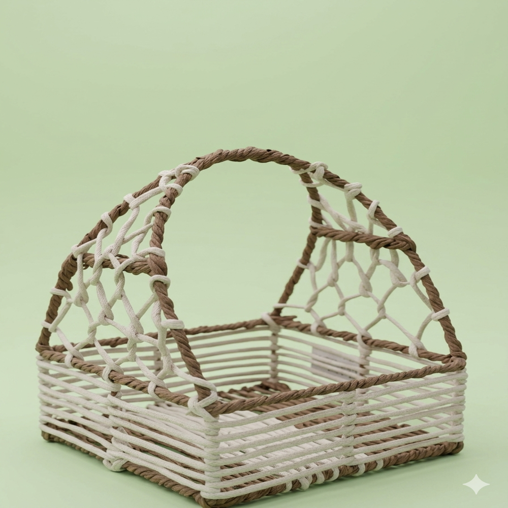 Handmade Gift Baskets - Natural Fiber, Medium 10x8 Inches, Beige-brown, Multipurpose With Single Integrated Handle