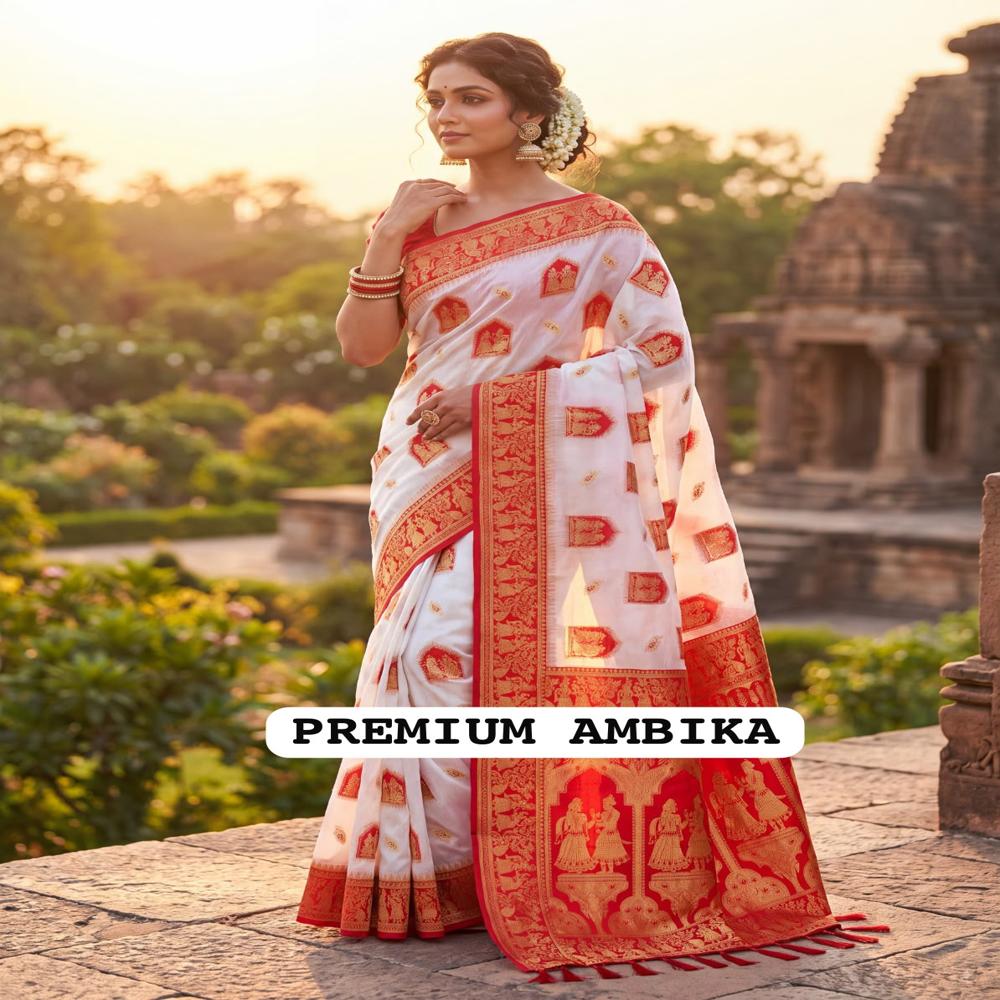 Premium Ambika Saree - Color: White