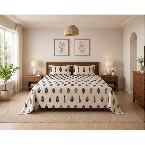 Percale Handblock Printed King Size Bedsheet