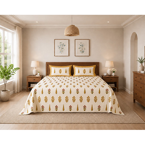 Percale Handblock Printed King Size Bedsheet