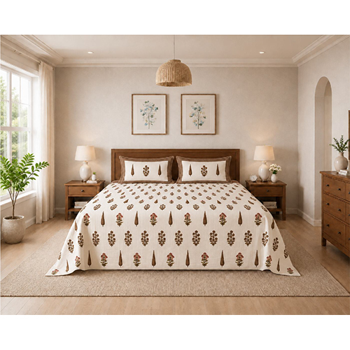 Percale Handblock Printed King Size Bedsheet