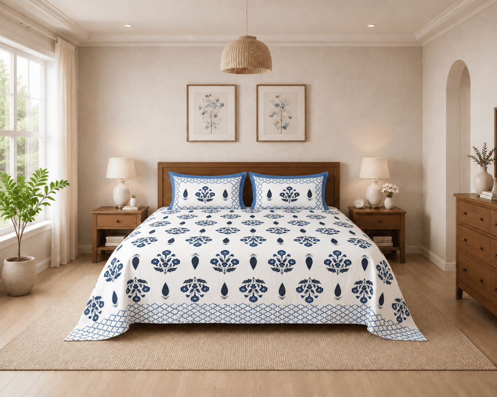 Meravi | Block | Pure Cotton | Queen Size Bedsheet With 2 Pillow Covers | 100 Inch X 108 Inch - Color: Multicolor