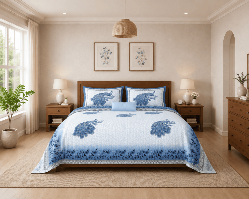 King Size Cotton Bedsheet Set With 2 Pillow Covers - Color: Multicolor