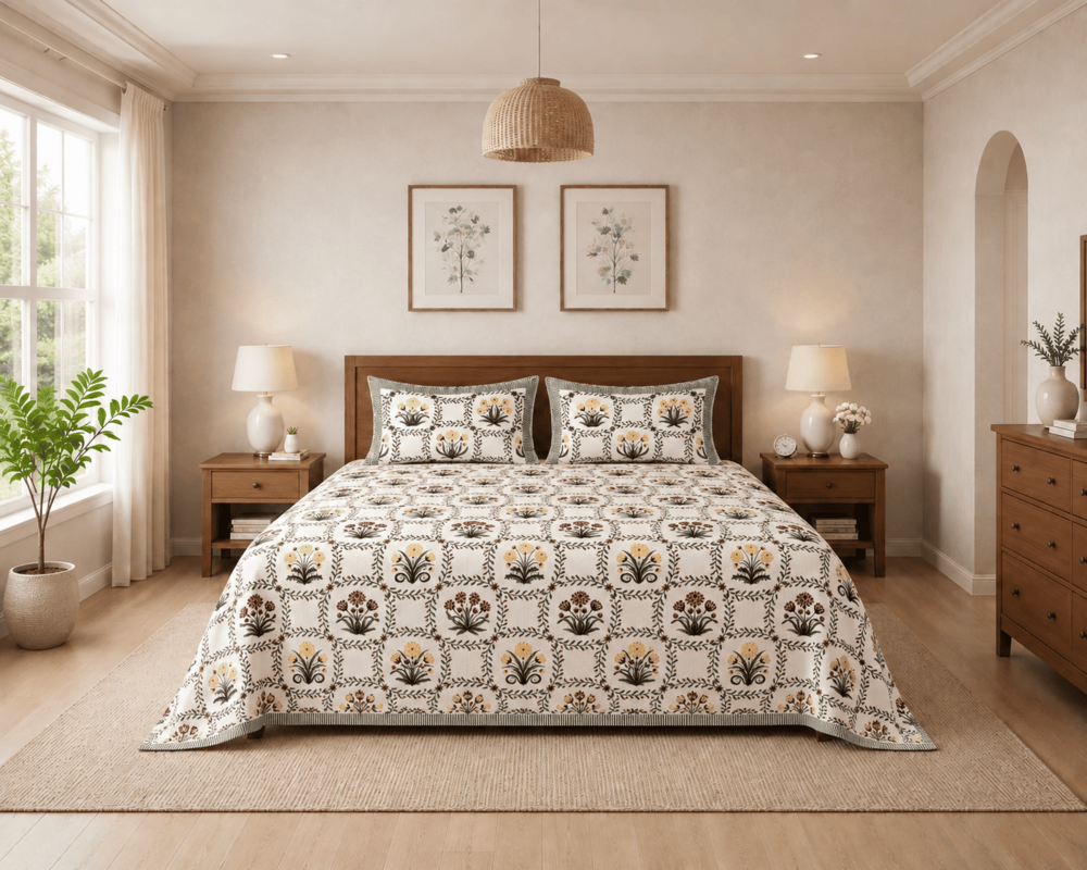 Comfortable Pure Cotton King Size Bed Sheet Set - Color: Multicolor