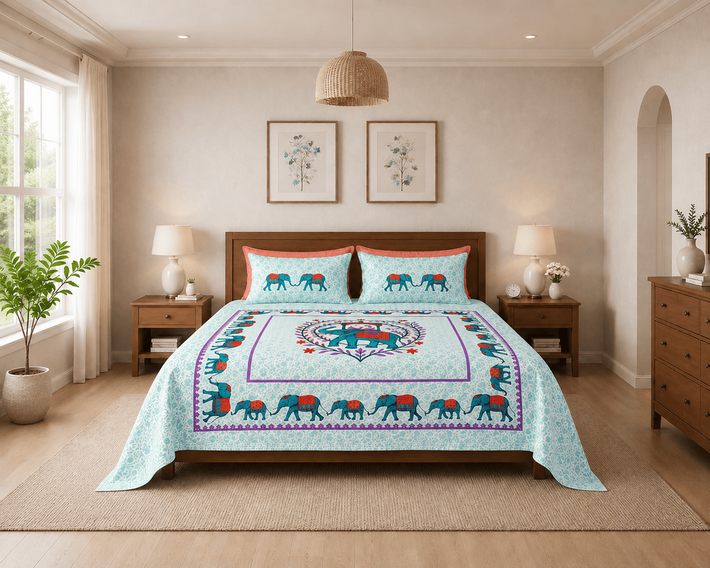 Meravi | Royal | Pure Cotton | King Size Bedsheet With 2 Pillow Covers | 108 Inch X 108 Inch - Color: Multicolor