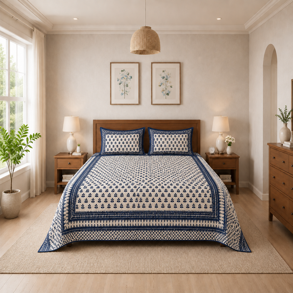 Pure Cotton King Size Bedsheet With 2 Pillow Covers | 108 Inch X 108 Inch - Color: Multicolor