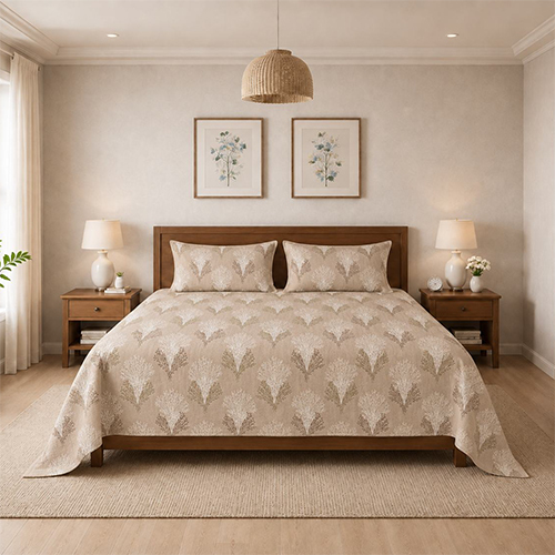 Beige Color Double Bedsheet Set With 2 Pillow Covers