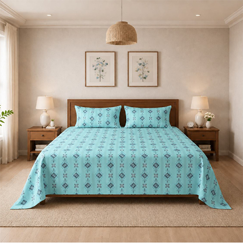 Blue Cotton Double Bed Bedsheet