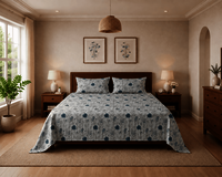 Floral  Double Bedsheet With 2 Pillow Covers - Color: Blue