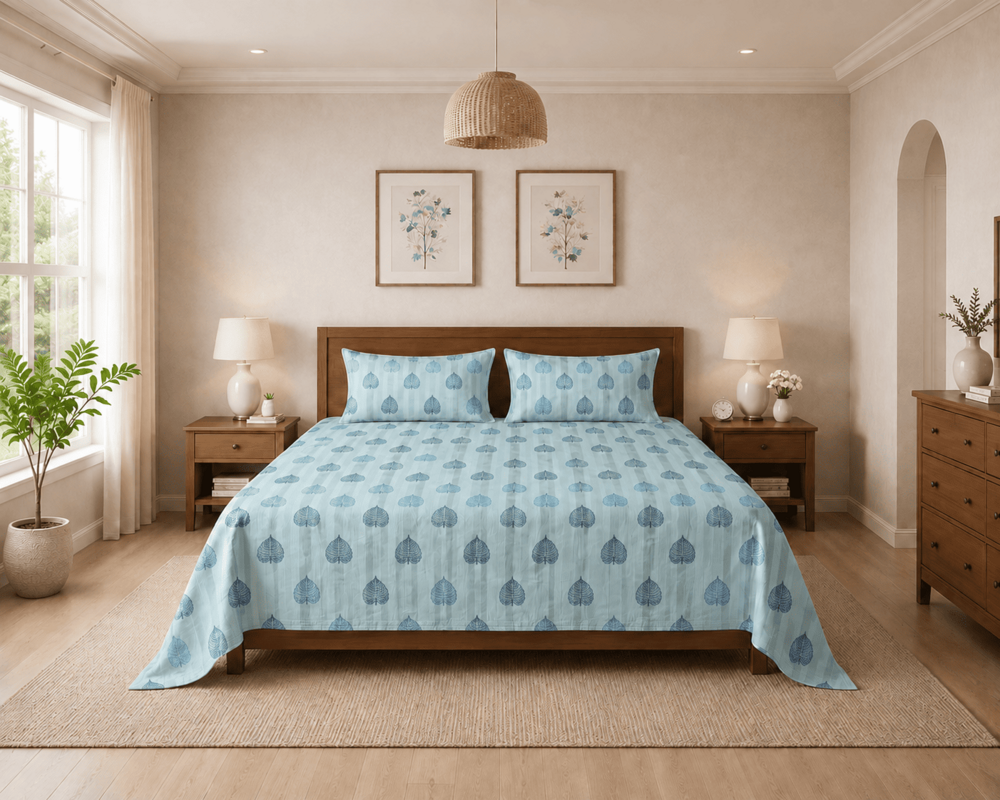 Grey Color Cotton Double Bed Bedsheet