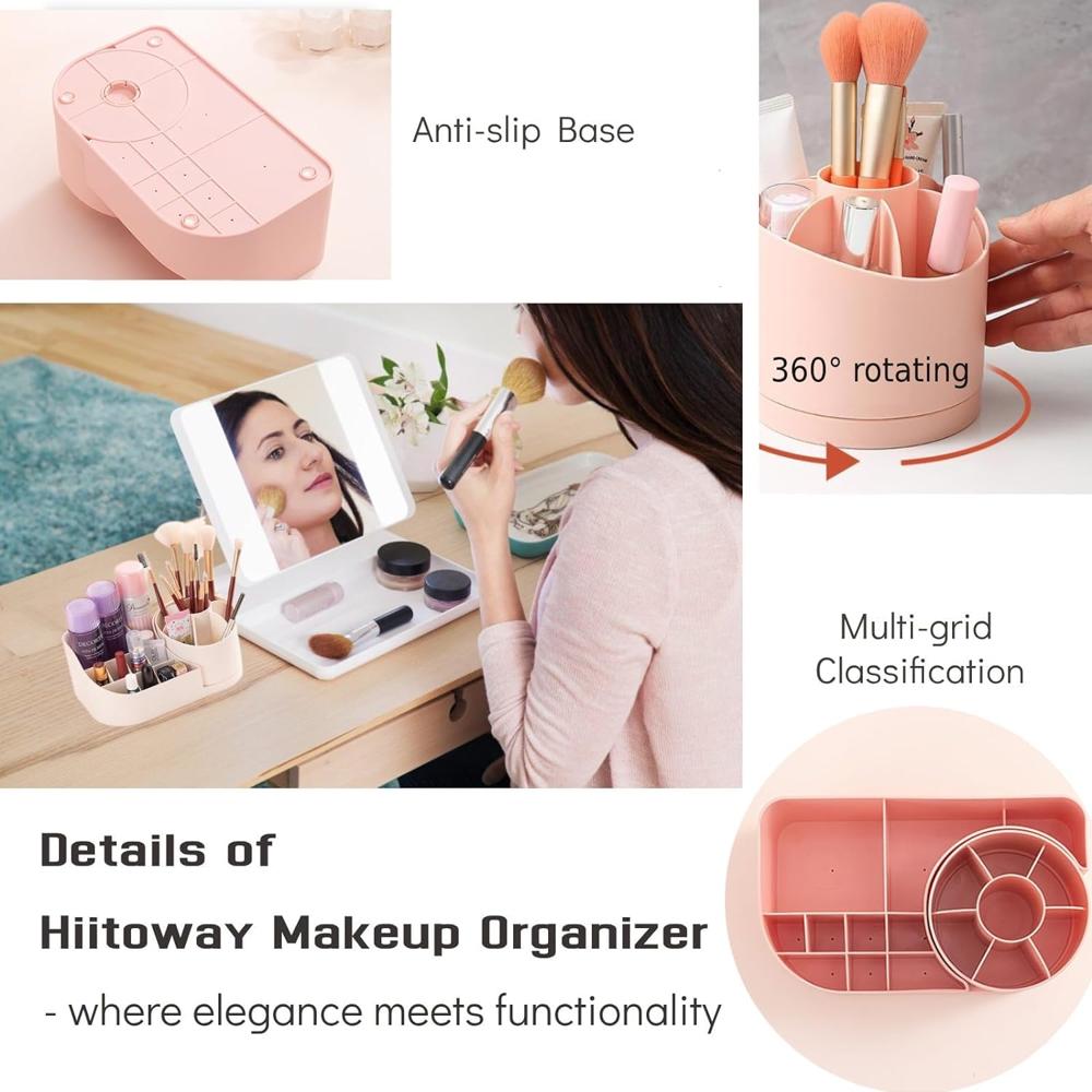 MAKEUP ORGANIZER WITH 360 ROTATING BRUSH HOLDER