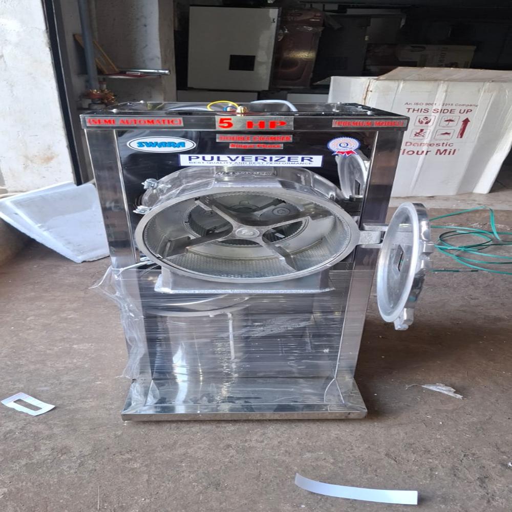 5hp Semi Automatic Ss Pulverizer - Polished Stainless Steel, 650x350x850 Mm, Copper Winding Motor, 40-50 Kg/hr Capacity, Portable With Overload Protection