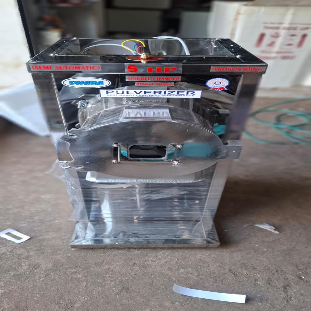 5hp Semi Automatic Ss Pulverizer - Polished Stainless Steel, 650x350x850 Mm, Copper Winding Motor, 40-50 Kg/hr Capacity, Portable With Overload Protection