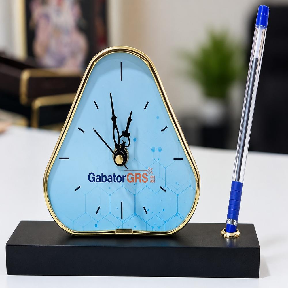 wooden Triangle clock with pen holder