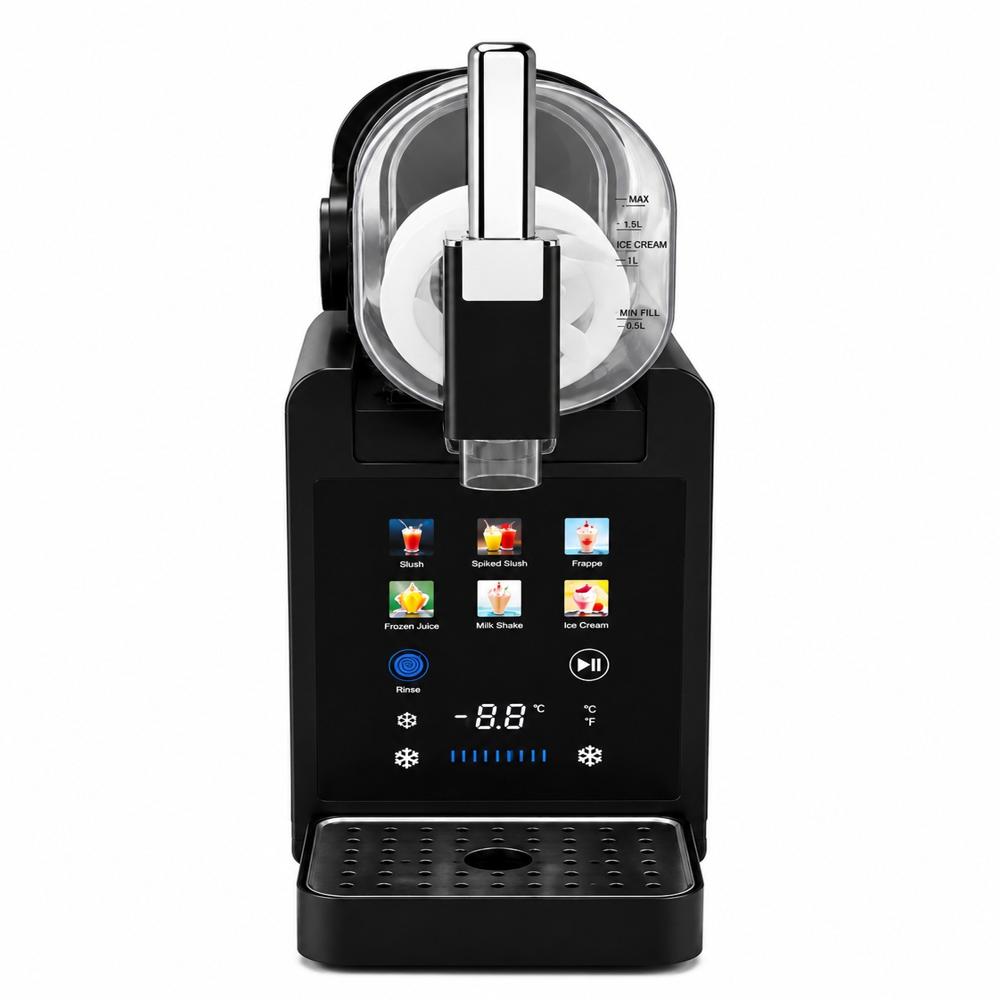 Slush Machine - Food-grade Polycarbonate & Stainless Steel, 42x28x55 Cm, Black With Transparent Bowl | Digital Control Display, Integrated Compressor Cooling, Easy-detach Parts, Manual Lever Dispenser