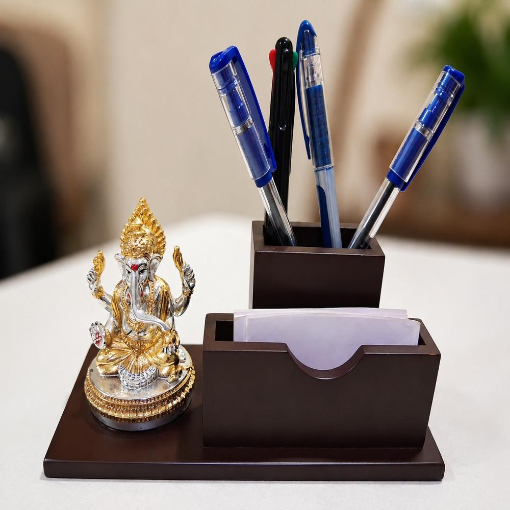 Wooden pen stand with chit holder