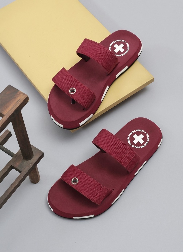 Mens Maroon Double-Strap Orthopedic Comfort Sandals
