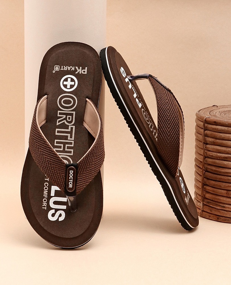 Mens Brown Orthopedic Support Flip-Flop Slippers