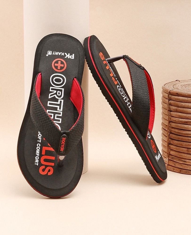 Mens Black Red Orthotic Comfort Thong Slipper