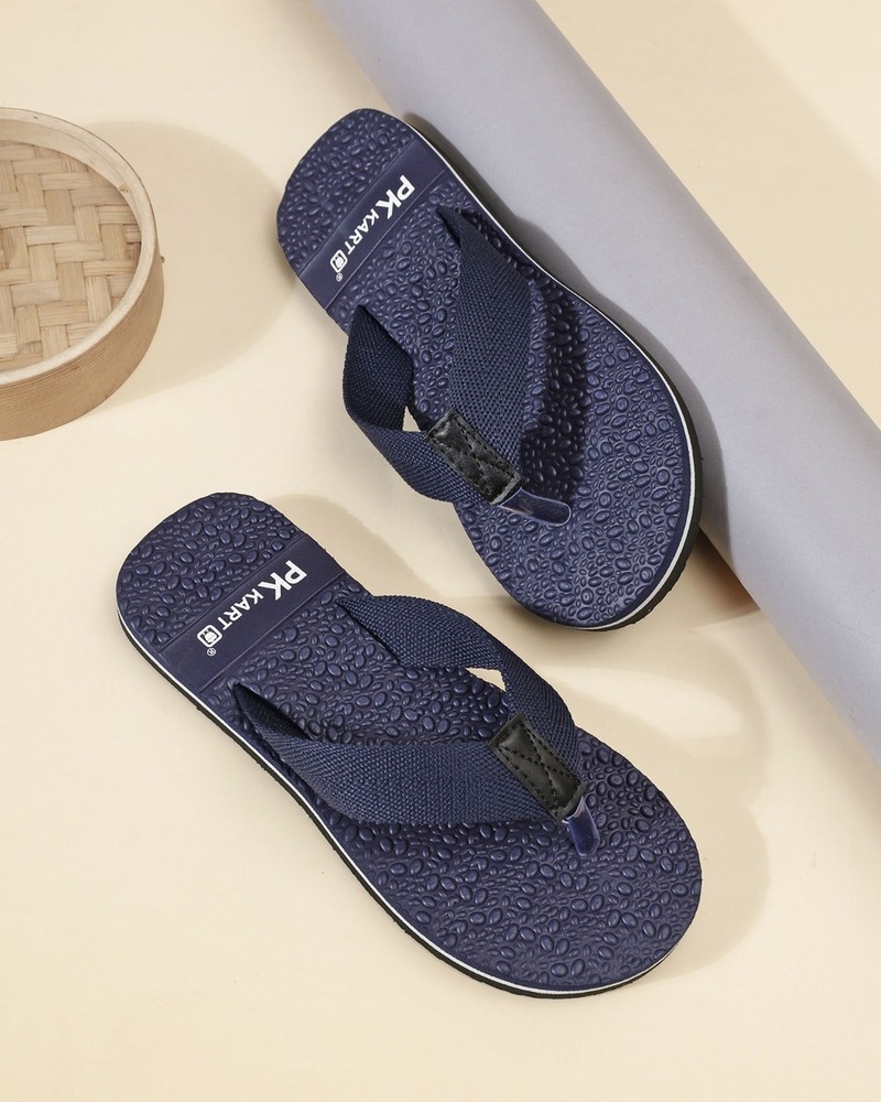 Mens Navy Blue PKKART Comfort Flip-Flops