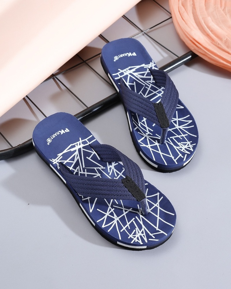 Blue Geometric Line Printed Thong Flip-Flops Blue Geometric Line Printed Thong Flip-Flops