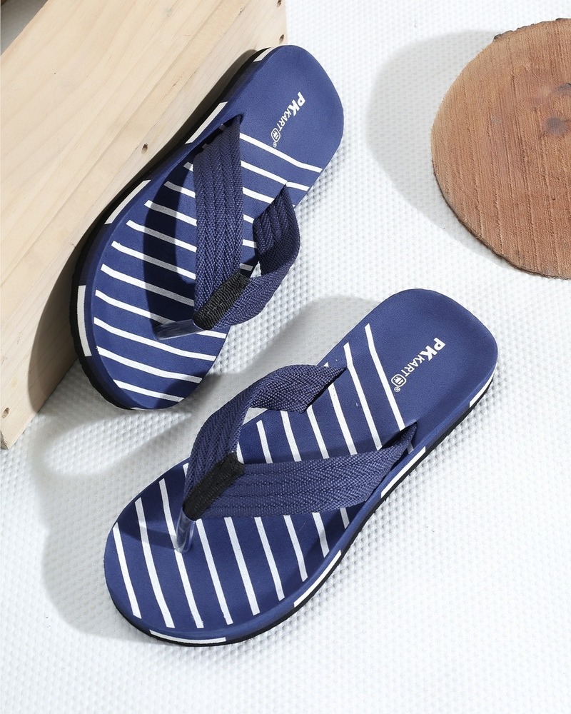 Navy Blue White Striped Thong Flip-Flops