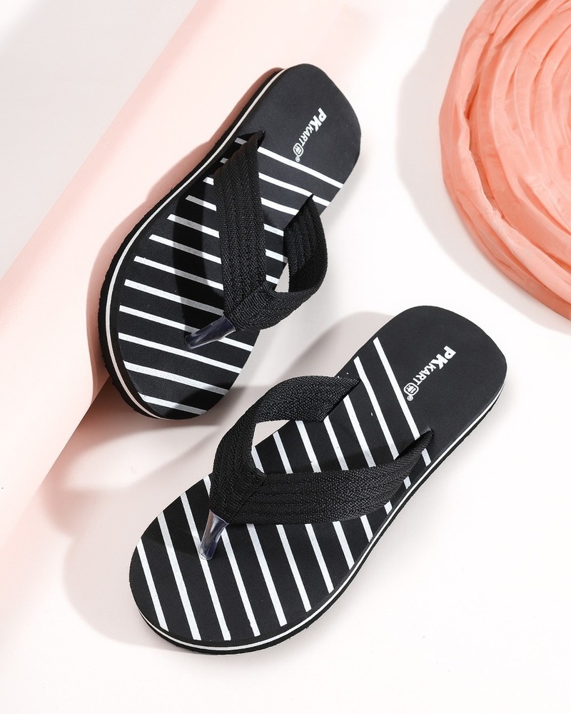 Black White Striped Thong Flip-Flops