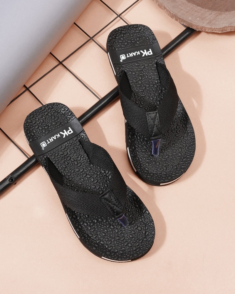 Black Textured Footbed Fabric Strap Flip-Flops