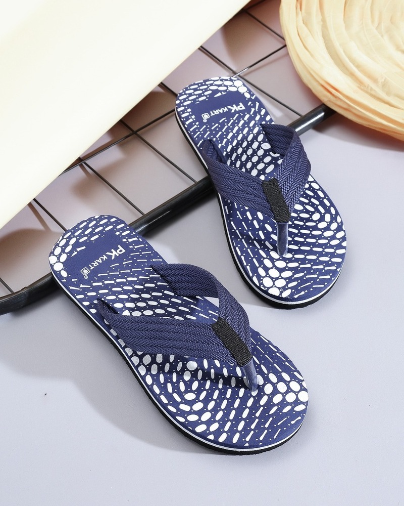 Blue White Oval Patterned Thong Flip-Flops
