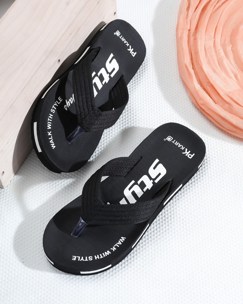 Black Printed Walk With Style Footbed Flip-Flops