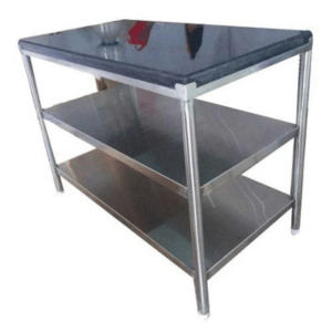 SS Granite Table With 2 Under Shelf
