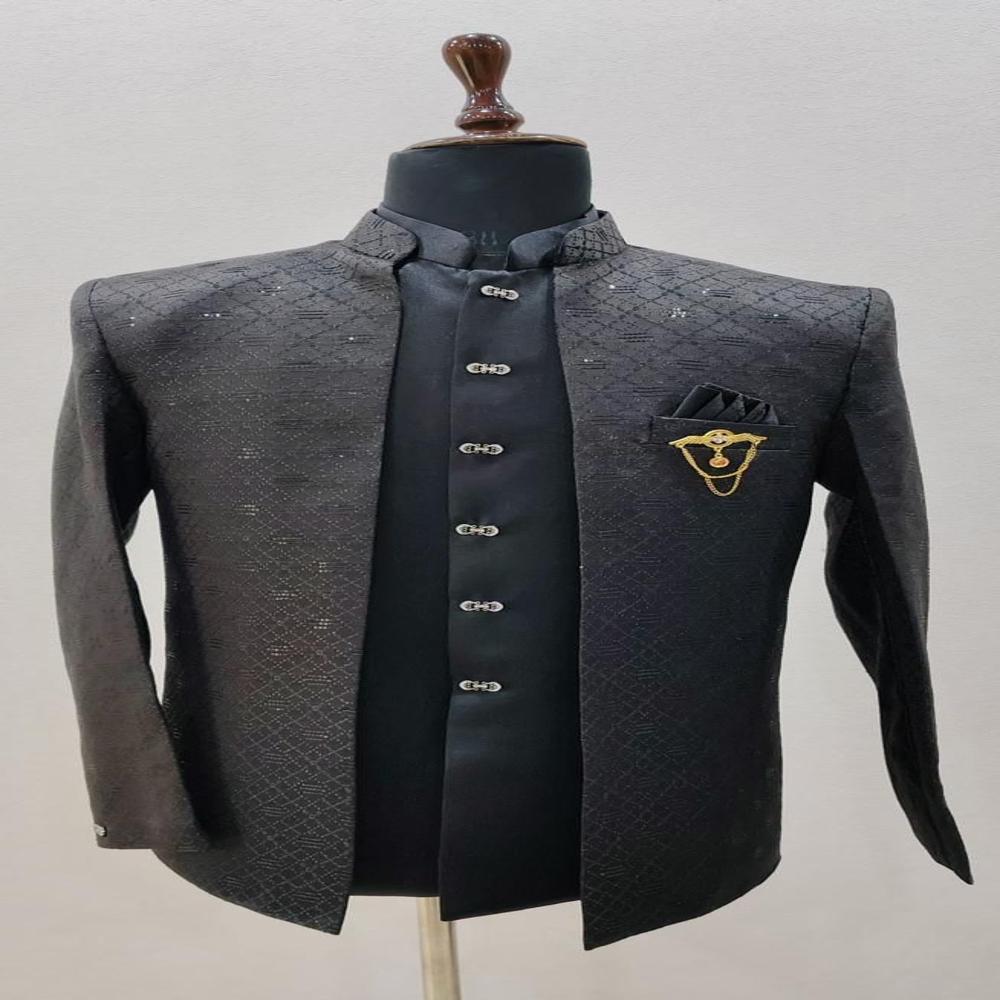 Mens Jacquard Bandhgala Shrug with Woven Design