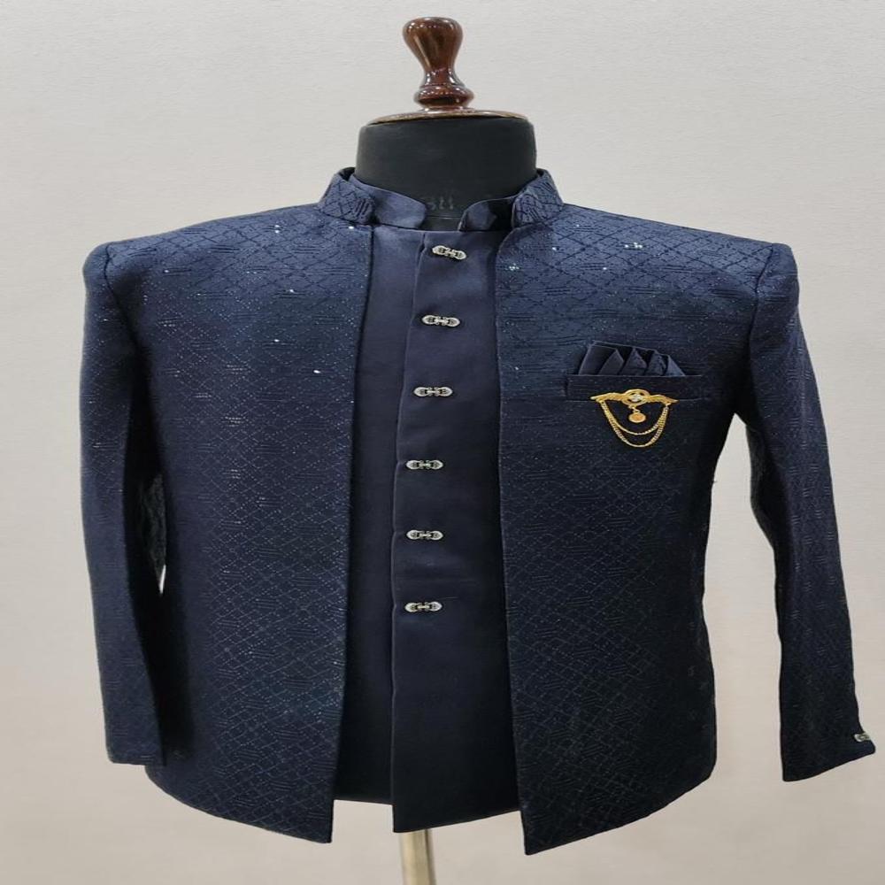 Mens Jacquard Bandhgala Shrug with Woven Design