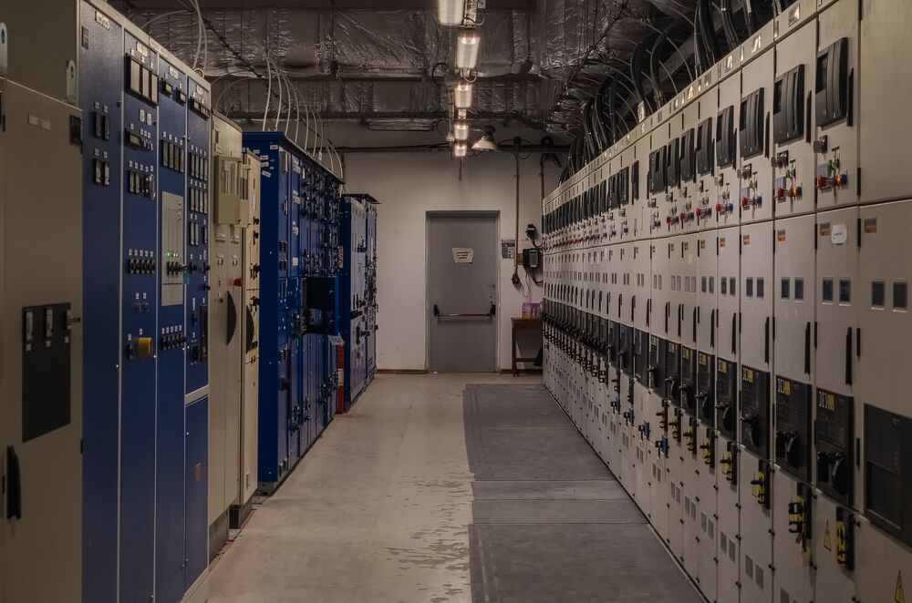 High-Voltage Electrical Switchgear Room