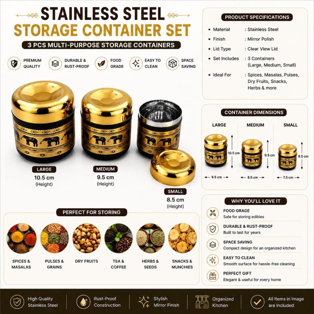 Stainless steel Tea Sugar and Coffee Jars or containkers