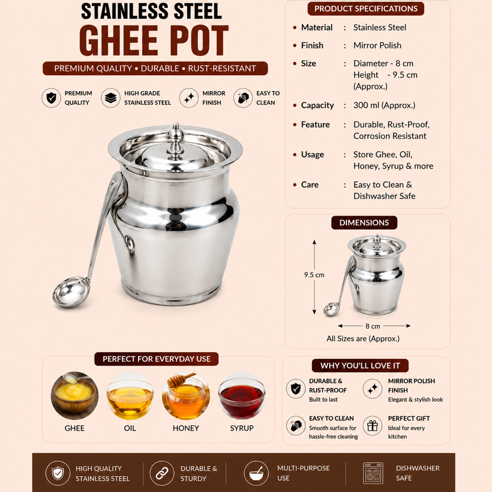 Stainless steel ghee pot 400ml