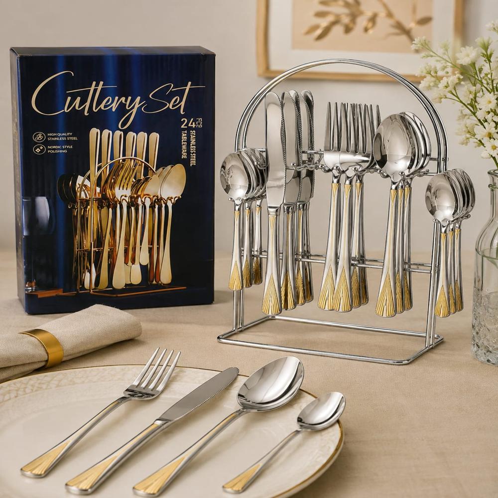 Premium Flatware Dinnerware Cutlery Tableware Set - Stainless Steel, Different Sizes Available, Modern Design, Polished Finish, Multiple Color Options