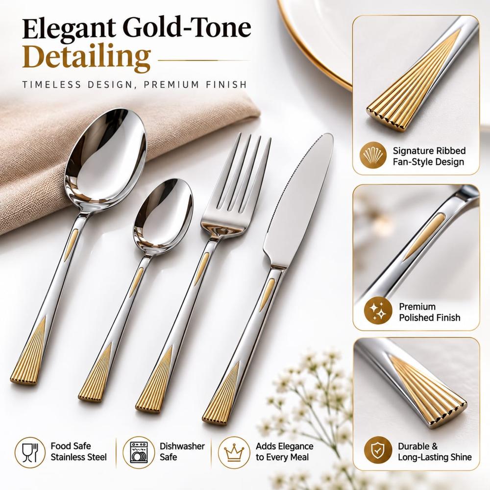 Premium Flatware Dinnerware Cutlery Tableware Set - Stainless Steel, Different Sizes Available, Modern Design, Polished Finish, Multiple Color Options