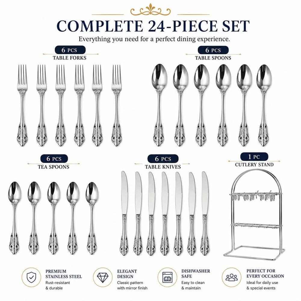 Spoon And Fork Set - Stainless Steel, Different Sizes , Modern Design In Various Colors With Polished Finish For Elegant Dining Settings