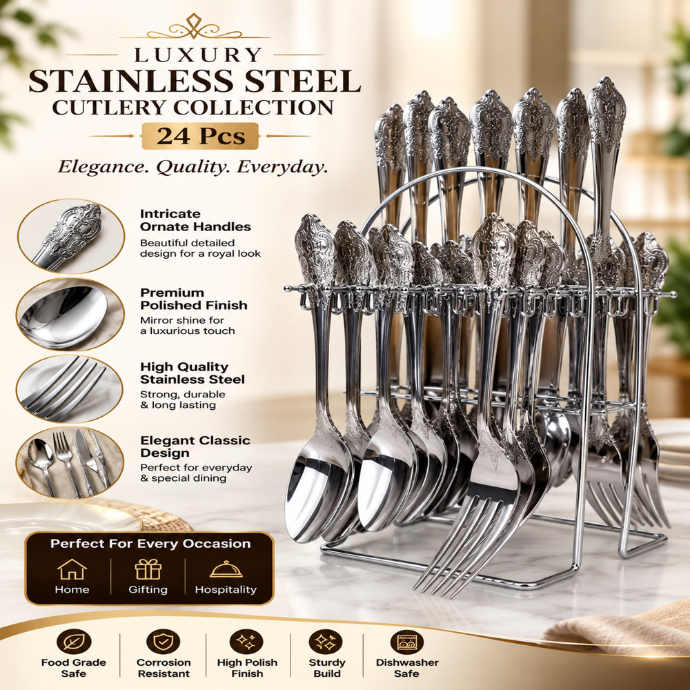 Spoon And Fork Set - Stainless Steel, Different Sizes , Modern Design In Various Colors With Polished Finish For Elegant Dining Settings