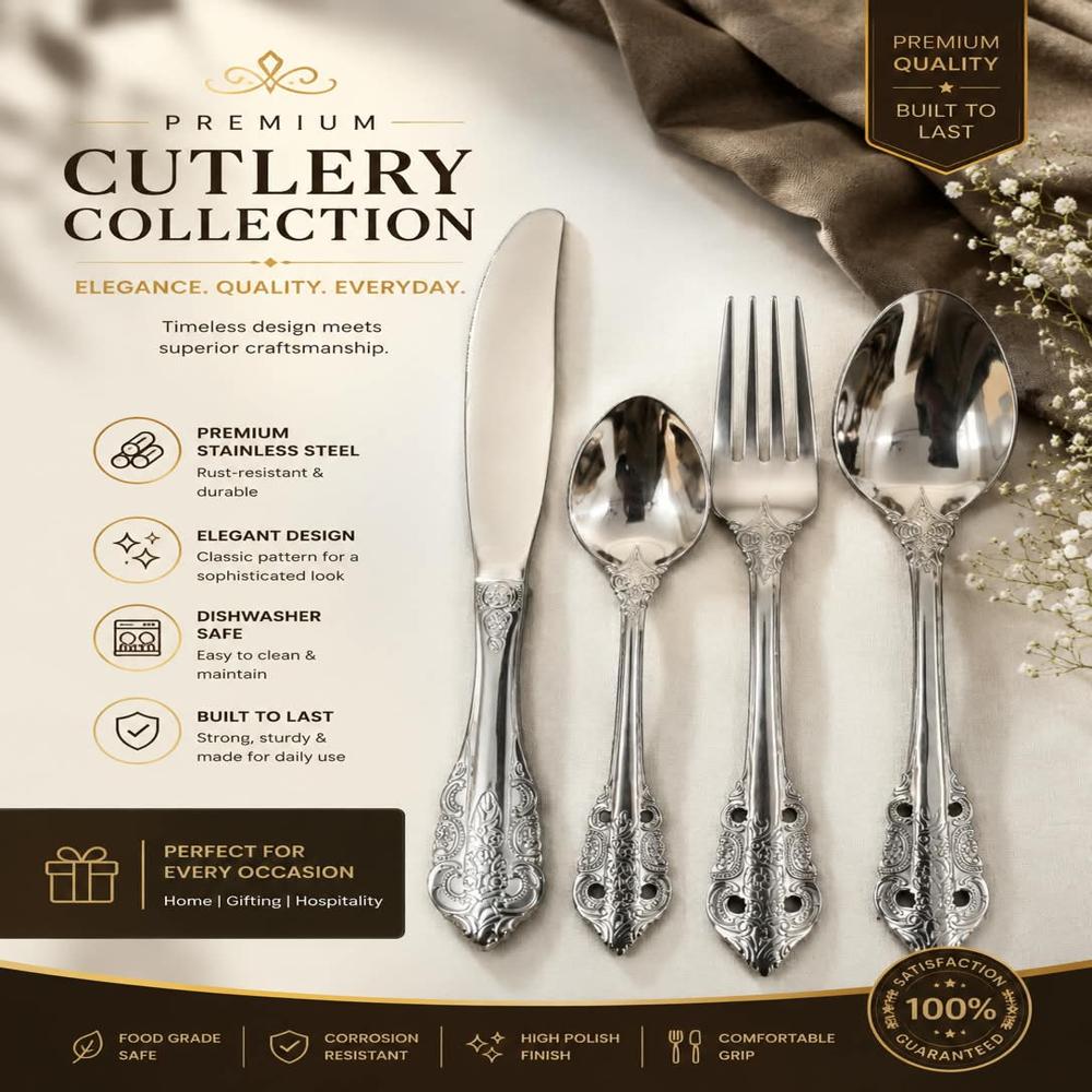 Spoon And Fork Set - Stainless Steel, Different Sizes , Modern Design In Various Colors With Polished Finish For Elegant Dining Settings