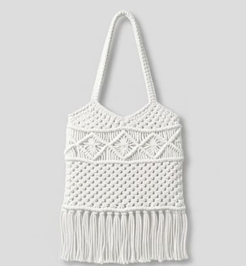 White Color Macrame Crochet Bag