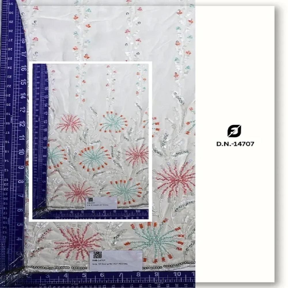 White Georgette Bead & Sequin Bridal Lehenga Fabric Manufacturer & Supplier